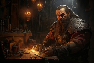 Sticker - A dwarven blacksmith, renowned for skill in crafting legendary weapons and armor. - Generative AI