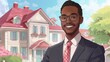© ธนากร บัวพรหม - Real estate agent smiling, traditional house backdrop, bright and professional, Hyperrealistic
