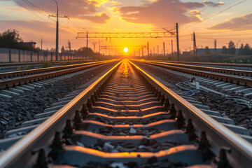 Sunset Over Railroad Tracks