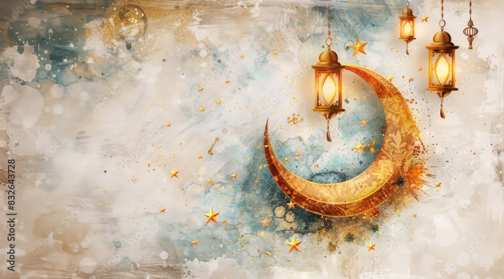 beautiful ramadan kareem background with golden crescent moon stars and ...