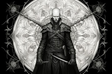 Canvas Print - A vampire hunter, wielding a silvered blade and devoted to eradicating undead creatures. - Generative AI