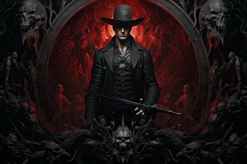 Wall Mural - A vampire hunter, wielding a silvered blade and devoted to eradicating undead creatures. - Generative AI