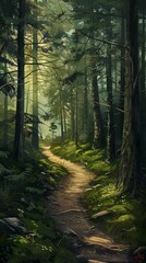 Wall Mural - Enchanted forest path at dawn