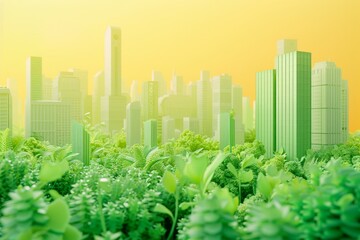 Wall Mural - A cityscape with skyscrapers and a river surrounded by nature concept green living space