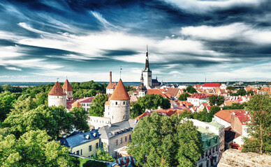 Wall Mural - Panoramic aerial view of Tallinn from city hill, Estonia.