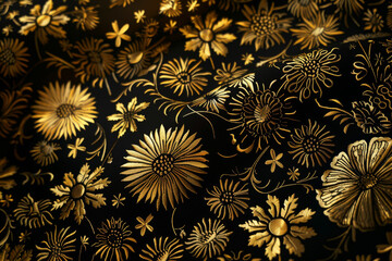 Poster - A gold and black floral print fabric with a gold and black flower design