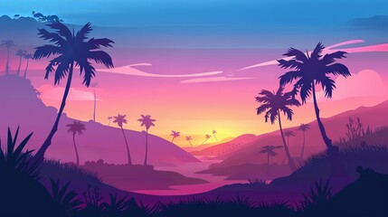 Wall Mural - Landscape background with palm trees