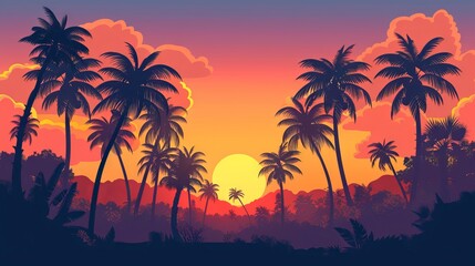 Wall Mural - Landscape background with palm trees