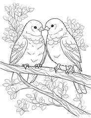 Birds Sitting on a Branch, summer birds coloring pages for kids and adults