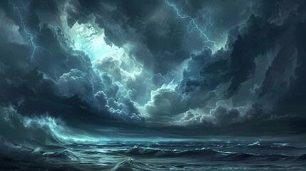 A clouds that is from the ocean with lightning strikes in the sky, Generative AI illustrations. 