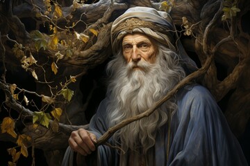 Wall Mural - A wise old sage, adorned in flowing robes and possessing vast knowledge of ancient lore. - Generative AI