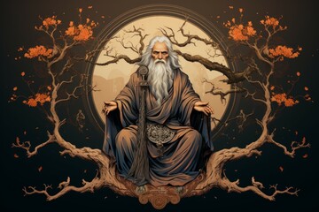 Wall Mural - A wise old sage, adorned in flowing robes and possessing vast knowledge of ancient lore. - Generative AI