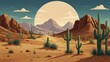 © LoFi J. - Desert cartoon background with cacti and sand dunes, great for game settings. 2d style