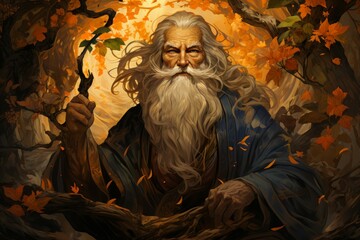 Wall Mural - A wise old sage, adorned in flowing robes and possessing vast knowledge of ancient lore. - Generative AI