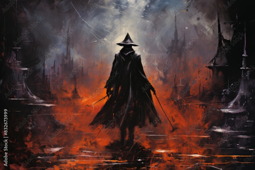 A mysterious and brooding sorcerer, drawing power from forbidden ...