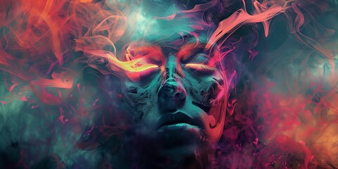 Wall Mural - a painting of a woman's face with a lot of smoke