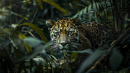 close up of a panther in the jungle, portrait of a panther, wild panther in the forest