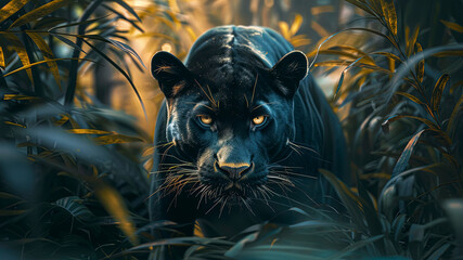 Wall Mural - close up of a panther in the jungle, portrait of a panther, wild panther in the forest