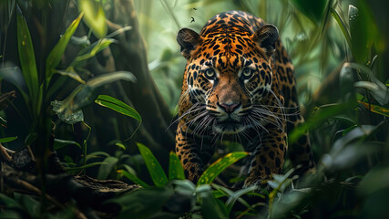 Wall Mural - close up of a panther in the jungle, portrait of a panther, wild panther in the forest