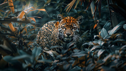 Wall Mural - close up of a panther in the jungle, portrait of a panther, wild panther in the forest