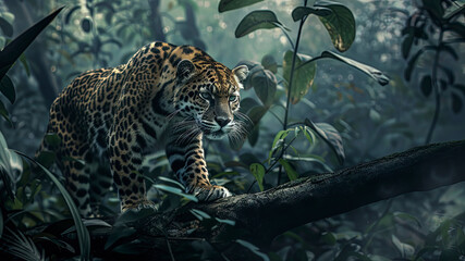 Wall Mural - close up of a panther in the jungle, portrait of a panther, wild panther in the forest