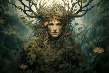 Wall Mural - A gentle and nurturing druid, attuned to the natural world and capable of commanding its forces. - Generative AI