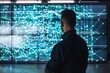 © Larisa - Man silhouette in front of glowing digital network panel