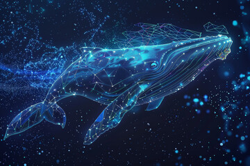 Wall Mural - A blue whale is swimming in the ocean with stars in the background