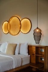 Wall Mural - Cozy bedroom with modern decorative lighting fixtures