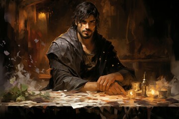 Canvas Print - A cunning and resourceful rogue, skilled in espionage and gathering valuable intelligence. - Generative AI