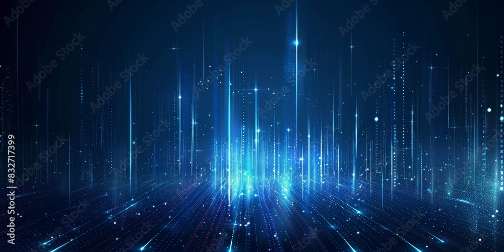 Abstract blue digital sound wave background with glowing dots and ...