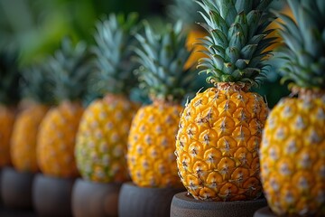 Wall Mural - A row of pineapples are lined up in a row