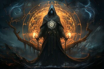 Wall Mural - A powerful and enigmatic elemental mage, commanding the forces of fire, water, earth, and air. - Generative AI
