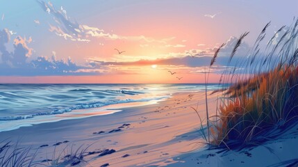 Wall Mural - Stunning sunrise view of the beach landscape