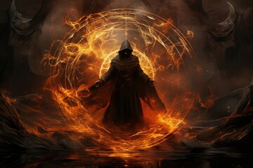 Wall Mural - a powerful and enigmatic elemental mage, commanding the forces of fire, water, earth, and air. - gen