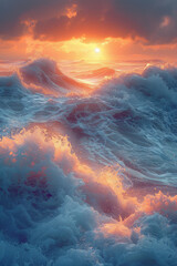 Poster - The soothing rise and fall of waves at sunset, highlighting the healing properties of water,