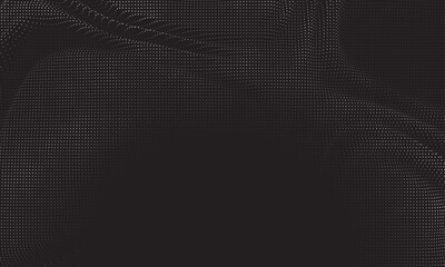 Flowing dots, curve shape isolated, particles wave pattern, 3D curve halftone gradient. Vector in concept of technology, science, music, modern.
