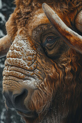 Poster - abstract portrait of a woolly mammoth with swirling patterns and earthy tones,