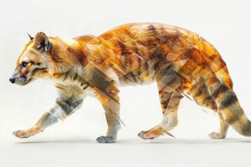 Wall Mural - A thylacine (Tasmanian tiger) rendered in a blend of soft gradients and fragmented shapes,