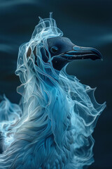 Poster - Abstract portrait of a great auk with flowing, wave-like patterns in cool blues and whites,