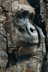 Poster - abstract representation of a megatherium (giant ground sloth) with layered, textured shapes,
