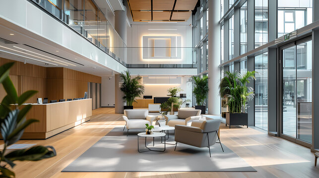 A room with a tan couch, two chairs, and a potted plant