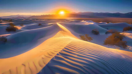 Wall Mural - A desert landscape with a long, sandy hill in the foreground