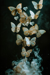 Poster - An artistic representation of butterflies transforming into hearts as they leave a personâ€™s stomach,