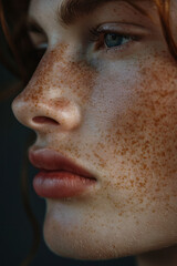 Poster - Detailed view of a mole on a personâ€™s jawline, highlighting the natural curves and texture,