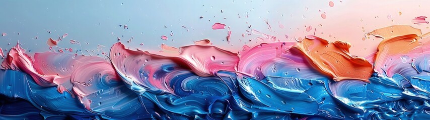 Wall Mural - Dynamic abstract background with a mixed of blue, pink and orange oil paint strokes, can be utilized for printed materials such as brochures, flyers, and business cards.