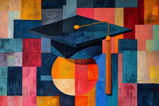 Graduation cap tassel colorful background painting