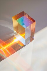 Poster - A rainbow prism lighting up an oversized sculpture of a gummy bear on a white background, shot in the style of Canon EOS R5
