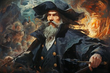 Canvas Print - A legendary and feared pirate captain, commanding a crew of cutthroats and plundering the high seas. - Generative AI