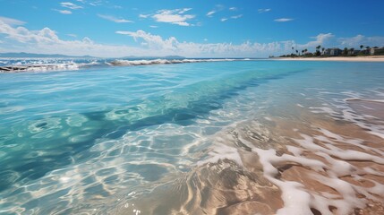 Stunning Tropical Beach with Clear Blue Waters and Gentle Waves on a Sunny Day